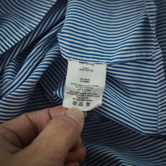 Theory Size Medium M Blue Ofeliah Taff Stripe Long Sleeve Split Back Tunic Top - Picture 7 of 8